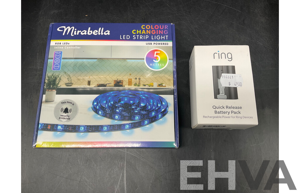 MIRABELLA 5M Colour Chaniging Led Strip and RING Quick Release Battery Pack - Lot of 2