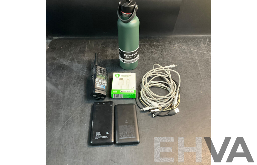 Kenwood ProTalk Channels UHF Handheld & Hydro Flask Bottle & Assorted Powerbanks & Cable