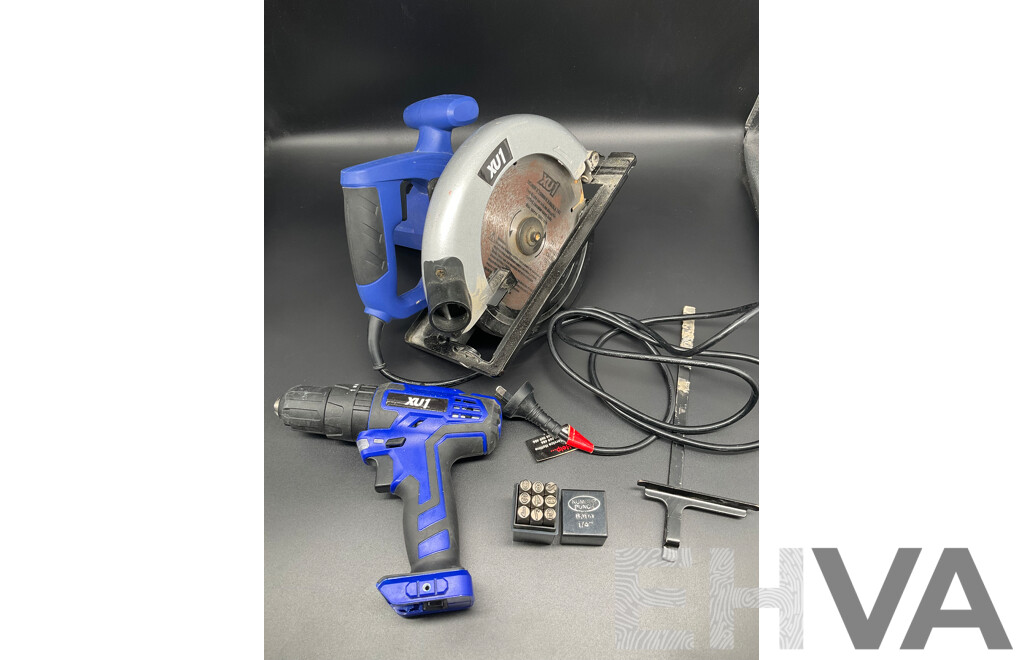 XU1 Corded Circular Saw (XCS-1200), XU1 Blue 18V Cordless Drill Driver (XHD-180)Number Punch Stamp Set (6mm 1/4) - Lot of 3
