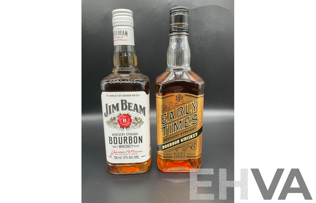 EARLY TIMES Bourbon Whisky 700ml, JIM BEAM Whisky 700ml   - Lot of 2