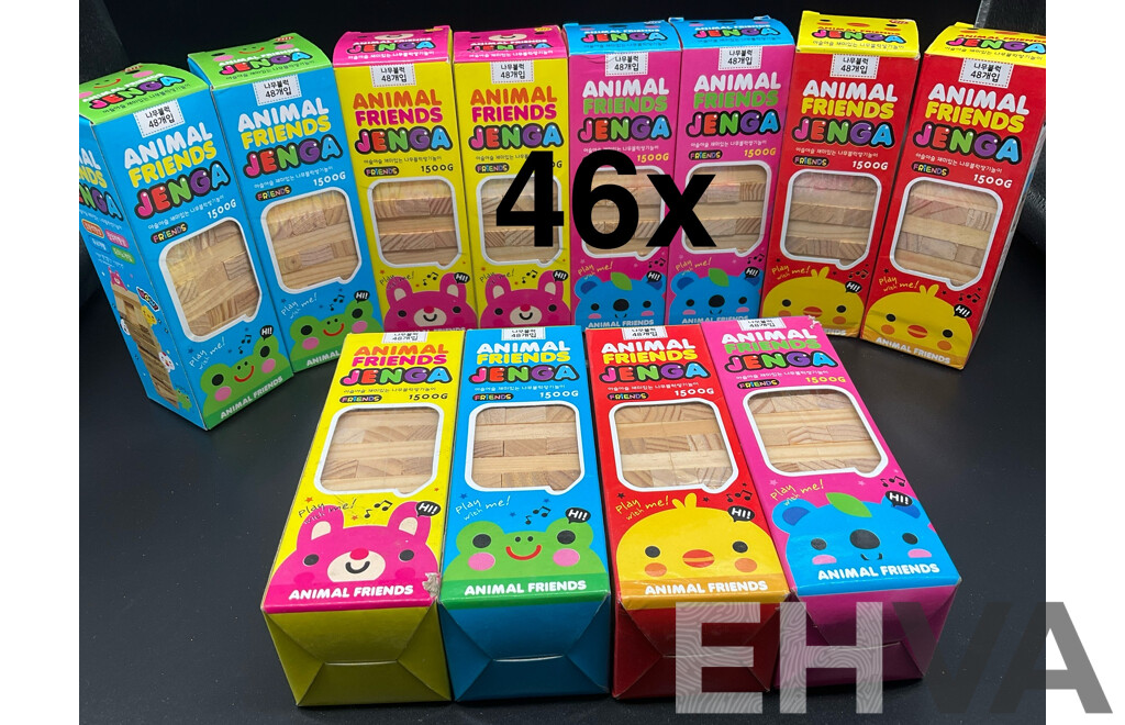 Animal Friends Mini JENGA Wooden Blocks - Lot of 46 - Brand New