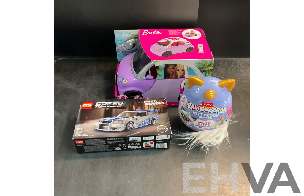 LEGO 76917 Fast & Furious Nissan Skyline GT-R & Barbie Vehicle & ZURU Rainbocorns - Lot of 3