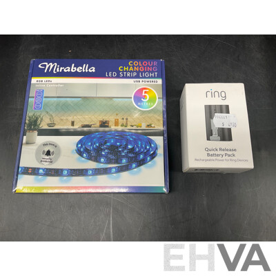 MIRABELLA 5M Colour Chaniging Led Strip and RING Quick Release Battery Pack - Lot of 2