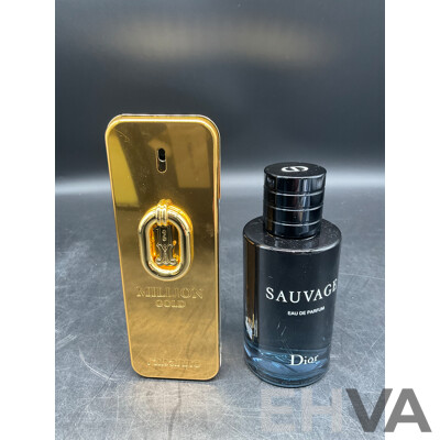RABANNE Million Gold TESTER Eau De Parfum, DIOR Sauvage Eau De Parfum - Lot of 2