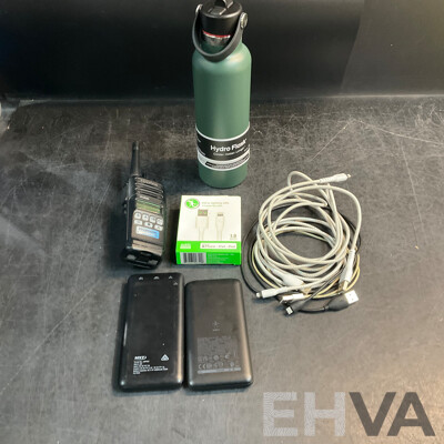 Kenwood ProTalk Channels UHF Handheld & Hydro Flask Bottle & Assorted Powerbanks & Cable