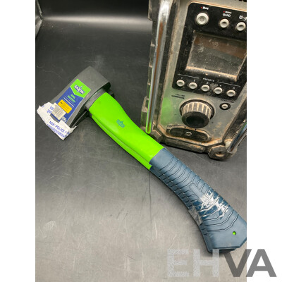 MAKITA (DMR107) JobSite Radio - Skin Only and SAXON 450g Hatchet (x2) - Lot of 3