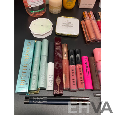 Assorted Used / Unused Cosmetics Including Too Faced, MAC, NARS, TOM FORD, Morphe, Charlotte Tilbury, Gisou and More