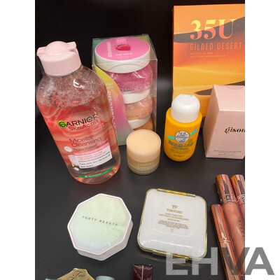Assorted Used / Unused Cosmetics Including Too Faced, MAC, NARS, TOM FORD, Morphe, Charlotte Tilbury, Gisou and More