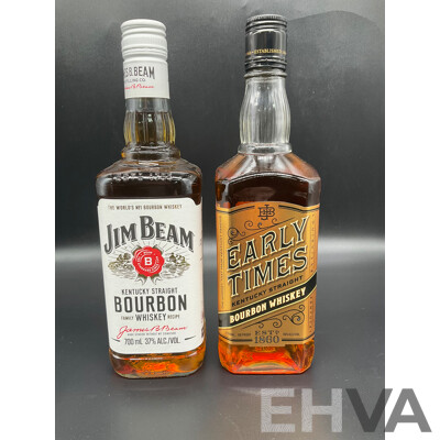 EARLY TIMES Bourbon Whisky 700ml, JIM BEAM Whisky 700ml   - Lot of 2