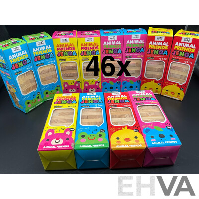 Animal Friends Mini JENGA Wooden Blocks - Lot of 46 - Brand New