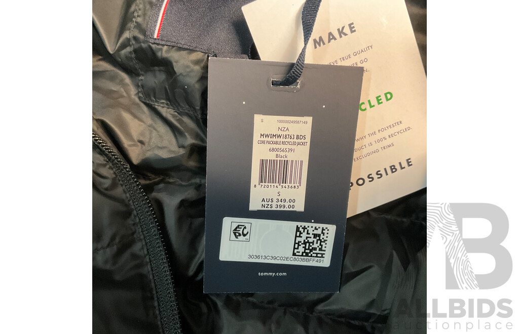 TOMMY HILFIGER Core Packable Recycled Jacket - Black - Size S - RRP $349