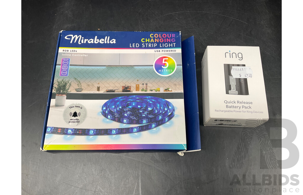 MIRABELLA 5M Colour Chaniging Led Strip and RING Quick Release Battery Pack - Lot of 2