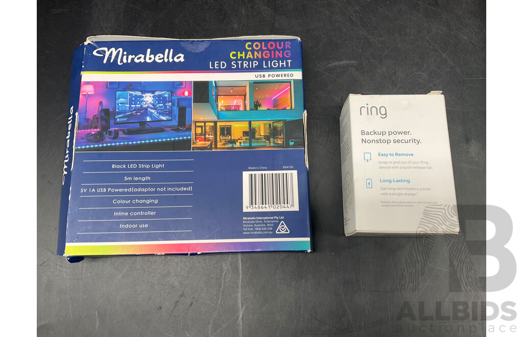 MIRABELLA 5M Colour Chaniging Led Strip and RING Quick Release Battery Pack - Lot of 2