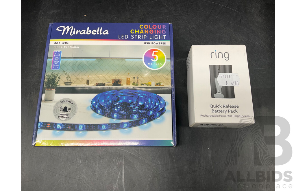 MIRABELLA 5M Colour Chaniging Led Strip and RING Quick Release Battery Pack - Lot of 2