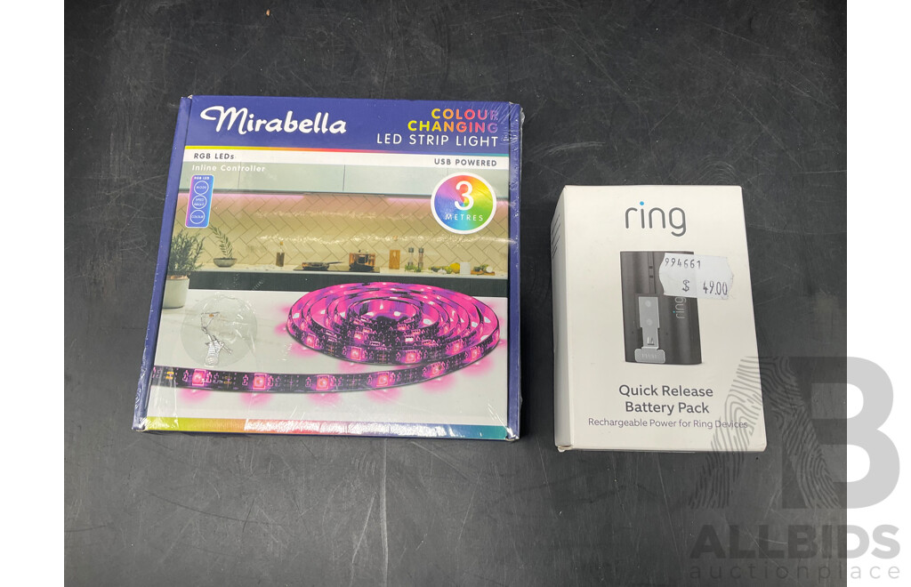 MIRABELLA 3M Colour Chaniging Led Strip and RING Quick Release Battery Pack - Lot of 2