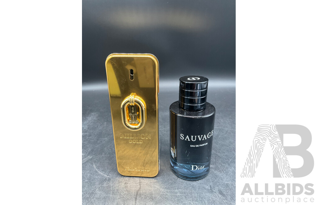 RABANNE Million Gold TESTER Eau De Parfum, DIOR Sauvage Eau De Parfum - Lot of 2