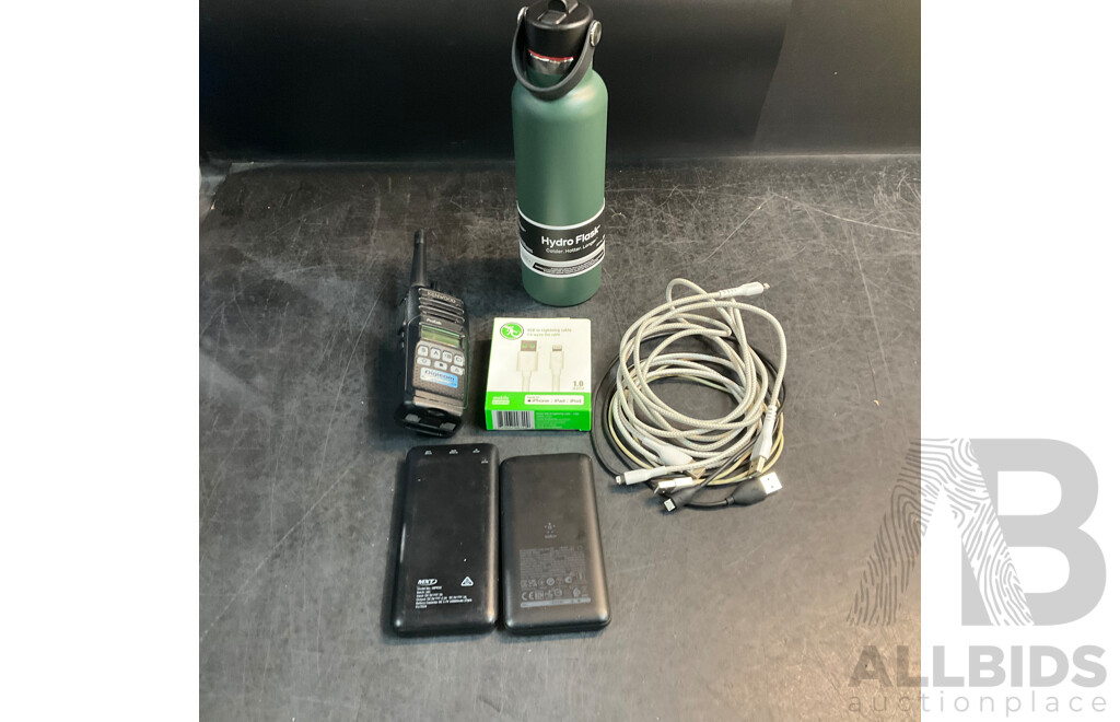 Kenwood ProTalk Channels UHF Handheld & Hydro Flask Bottle & Assorted Powerbanks & Cable