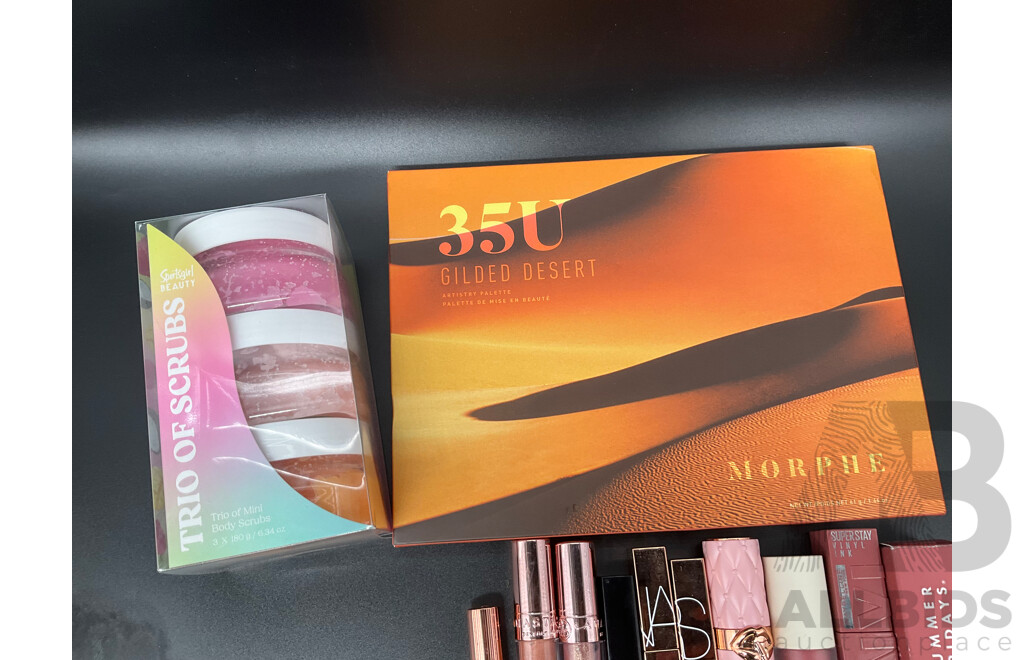 Assorted Used / Unused Cosmetics Including Too Faced, MAC, NARS, TOM FORD, Morphe, Charlotte Tilbury, Gisou and More