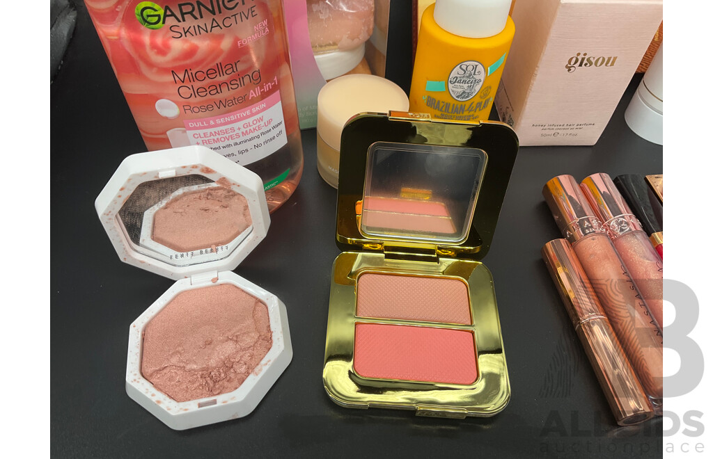 Assorted Used / Unused Cosmetics Including Too Faced, MAC, NARS, TOM FORD, Morphe, Charlotte Tilbury, Gisou and More