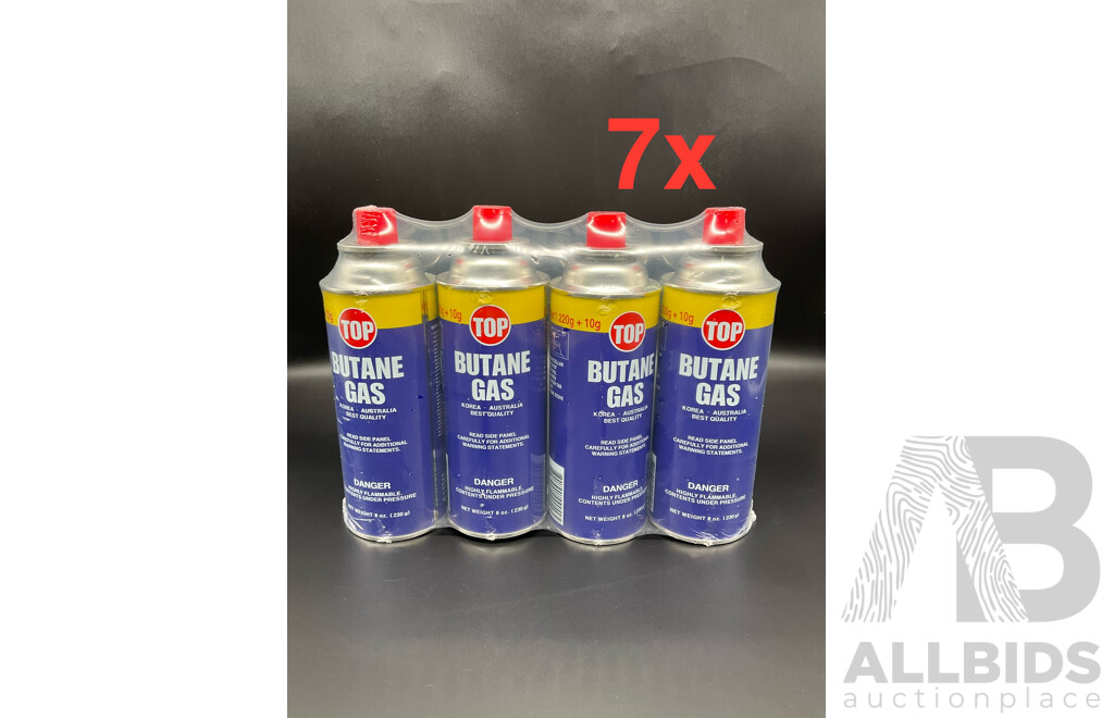 Pack of 4 TOP Butane Gas Bottles Canisters (230g Each) - Lot of 7