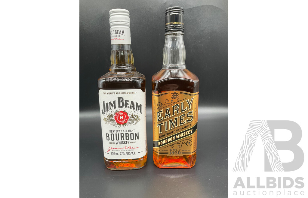 EARLY TIMES Bourbon Whisky 700ml, JIM BEAM Whisky 700ml   - Lot of 2