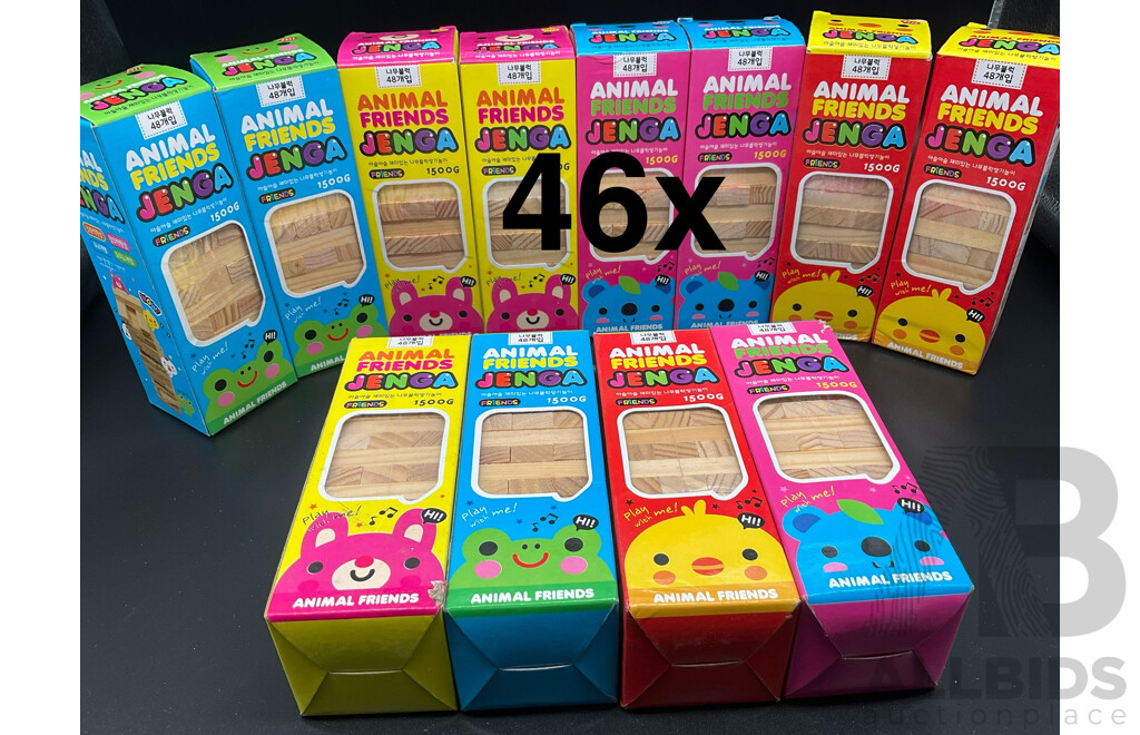 Animal Friends Mini JENGA Wooden Blocks - Lot of 46 - Brand New