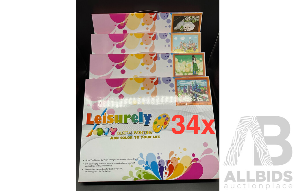 LEISURELY DIY Paint by Numbers Canavas - Lot of 34 - Brand New