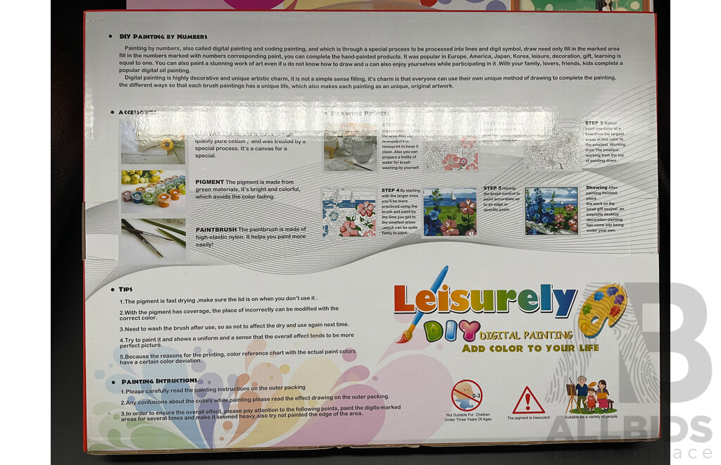 LEISURELY DIY Paint by Numbers Canavas - Lot of 34 - Brand New