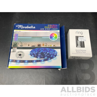 MIRABELLA 5M Colour Chaniging Led Strip and RING Quick Release Battery Pack - Lot of 2