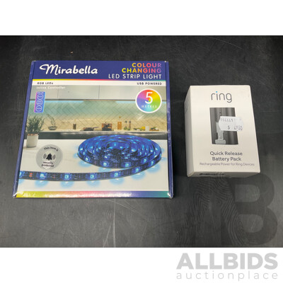 MIRABELLA 5M Colour Chaniging Led Strip and RING Quick Release Battery Pack - Lot of 2