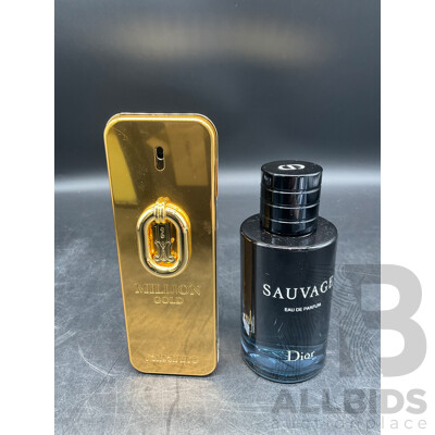 RABANNE Million Gold TESTER Eau De Parfum, DIOR Sauvage Eau De Parfum - Lot of 2