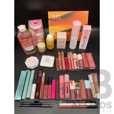 Assorted Used / Unused Cosmetics Including Too Faced, MAC, NARS, TOM FORD, Morphe, Charlotte Tilbury, Gisou and More