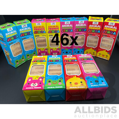 Animal Friends Mini JENGA Wooden Blocks - Lot of 46 - Brand New