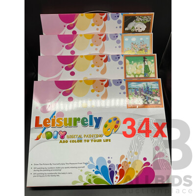 LEISURELY DIY Paint by Numbers Canavas - Lot of 34 - Brand New