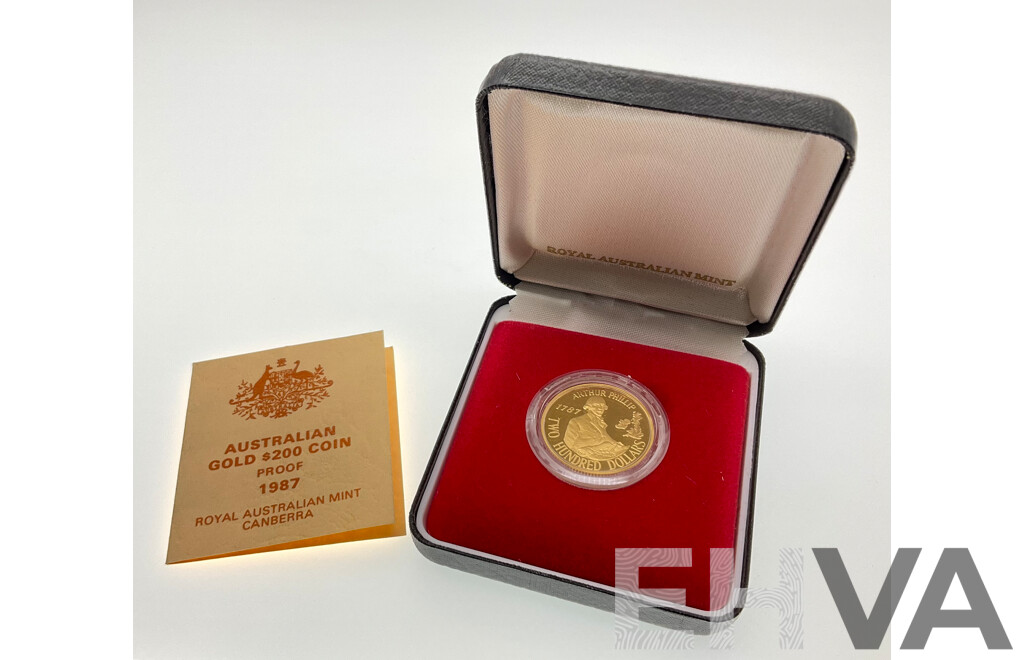 Australian RAM 1987 Gold Two Hundred Dollar Proof Coin, Arthur phillip .916