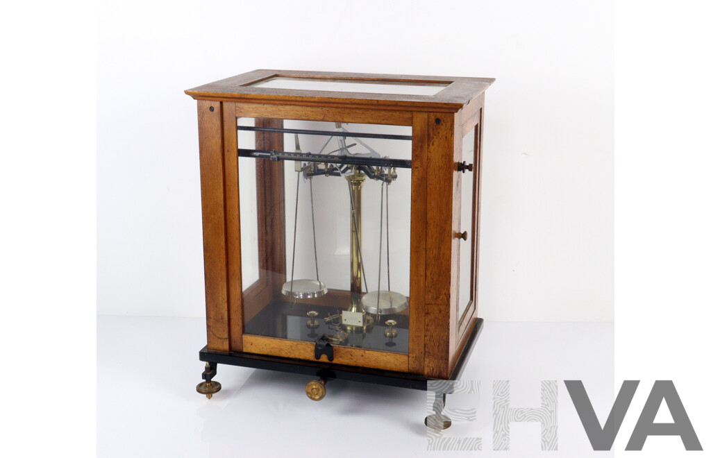 Vintage Scientific Balance Scales in Glass Case