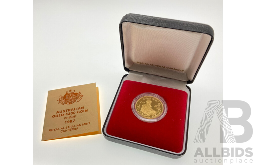 Australian RAM 1987 Gold Two Hundred Dollar Proof Coin, Arthur phillip .916