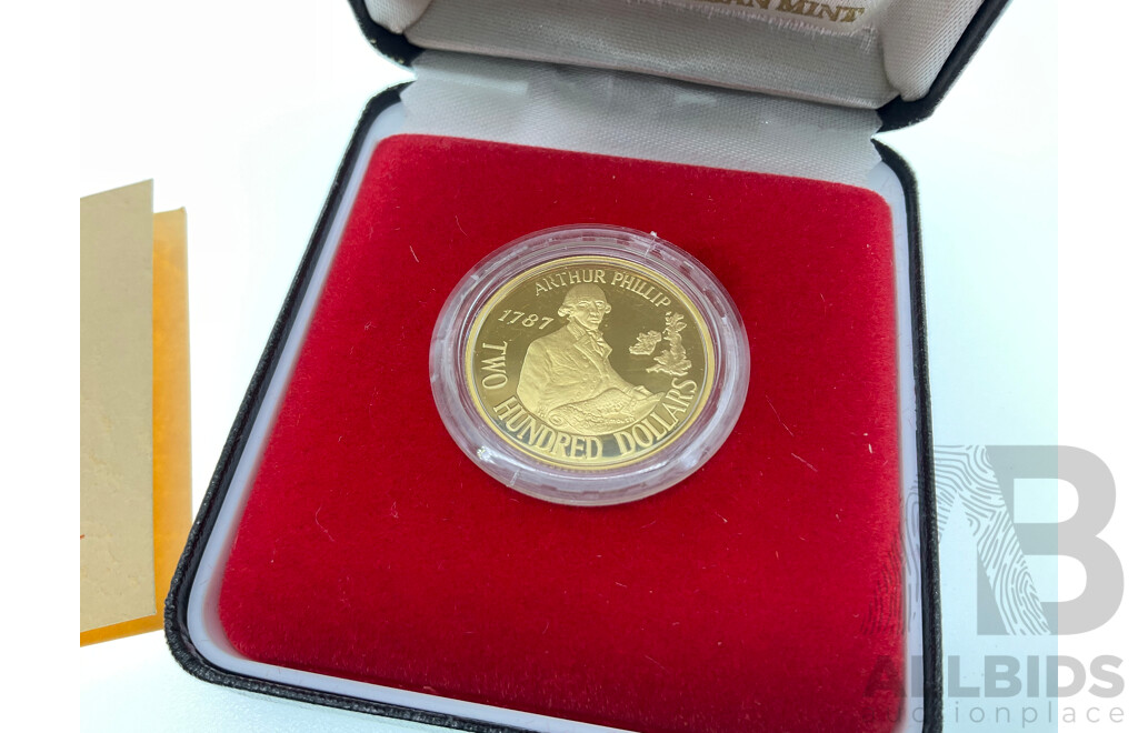 Australian RAM 1987 Gold Two Hundred Dollar Proof Coin, Arthur phillip .916