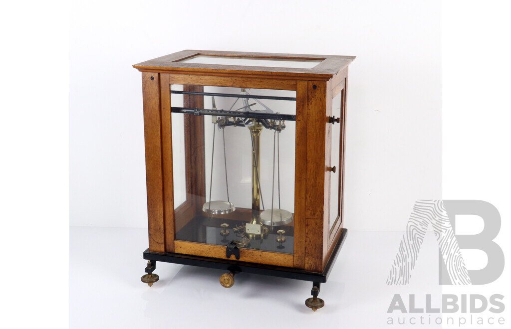 Vintage Scientific Balance Scales in Glass Case
