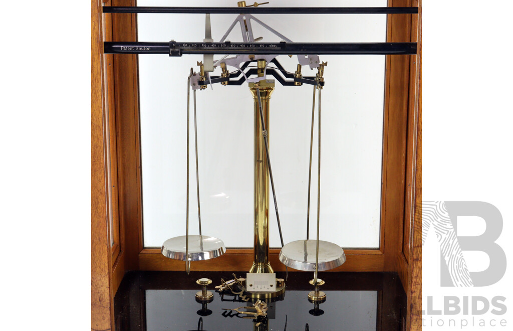 Vintage Scientific Balance Scales in Glass Case