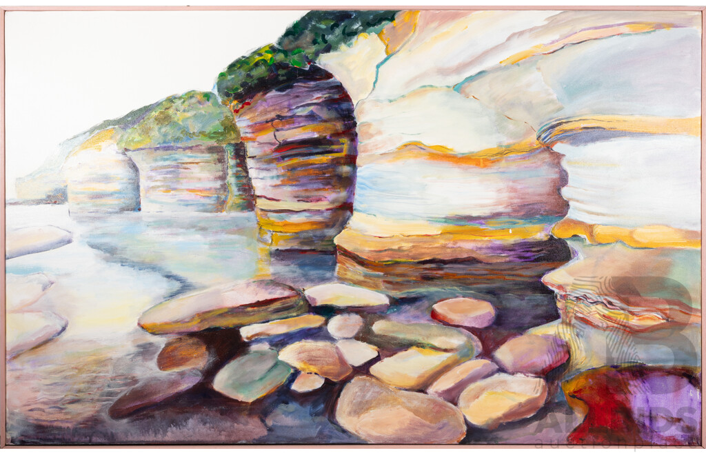 Bron King (20th Century, Australian), Durras Cliffs, Oil on Canvas, 76 x 122 cm
