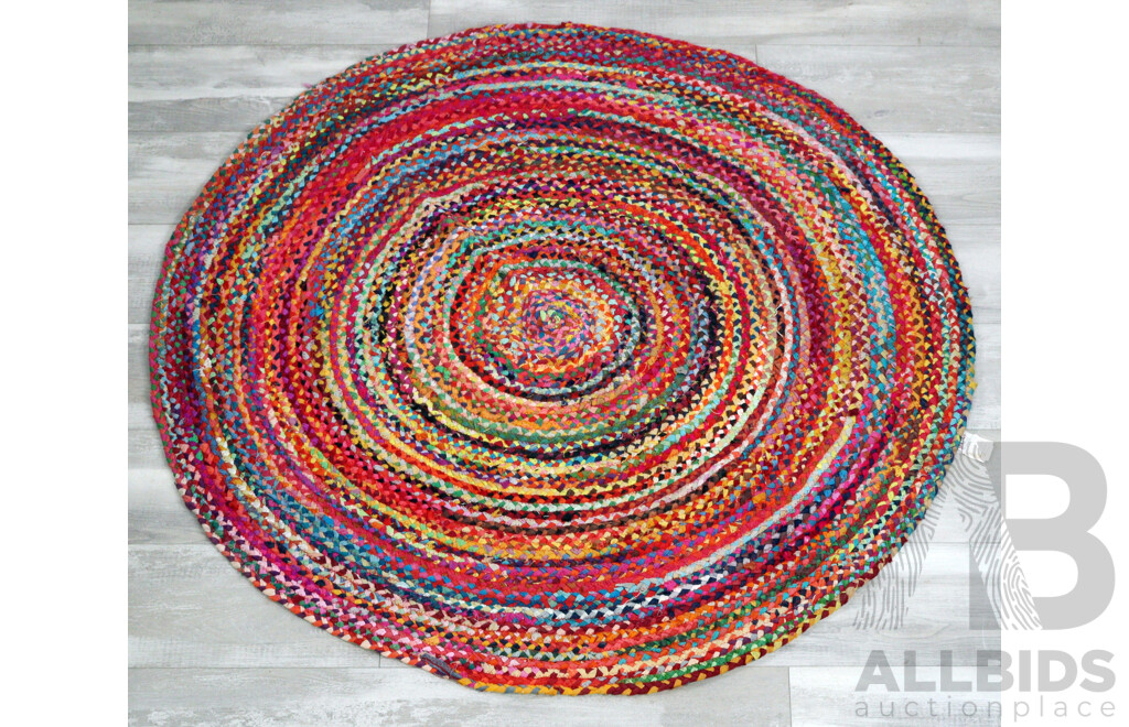 Retro Hand Woven Sub Continental Multicoloured Rag Rug with Circular Form