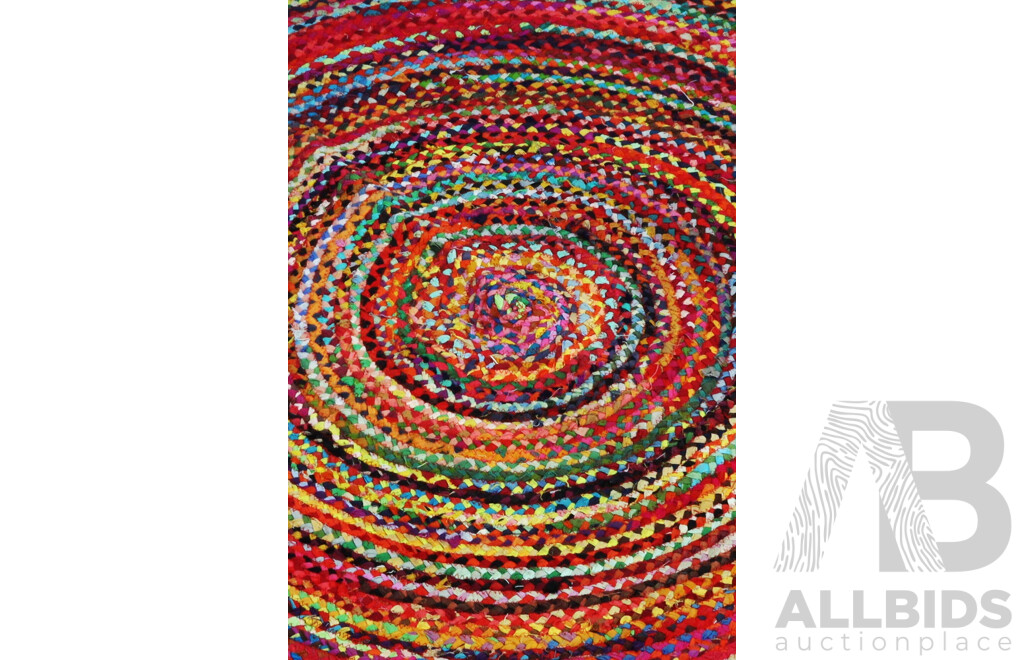 Retro Hand Woven Sub Continental Multicoloured Rag Rug with Circular Form
