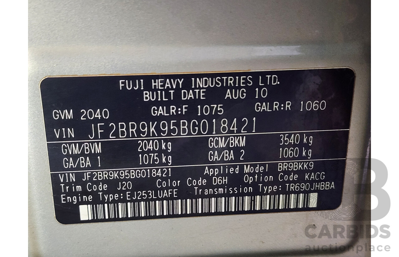 9/2010 Subaru Outback 2.5i Premium MY10 4d Wagon Silver 2.5L