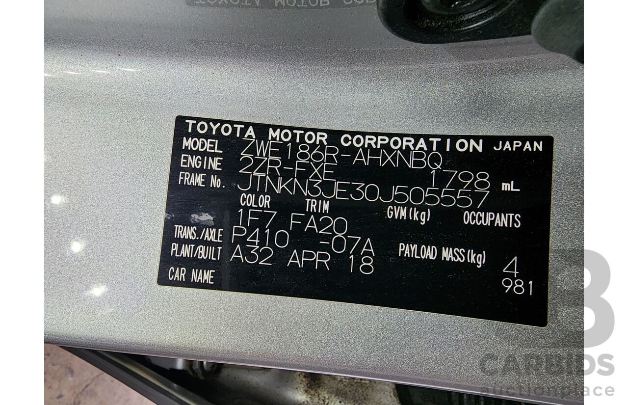 04/2018 Toyota Corolla HYBRID FWD ZWE186R 5D Hatchback Silver 1.8L