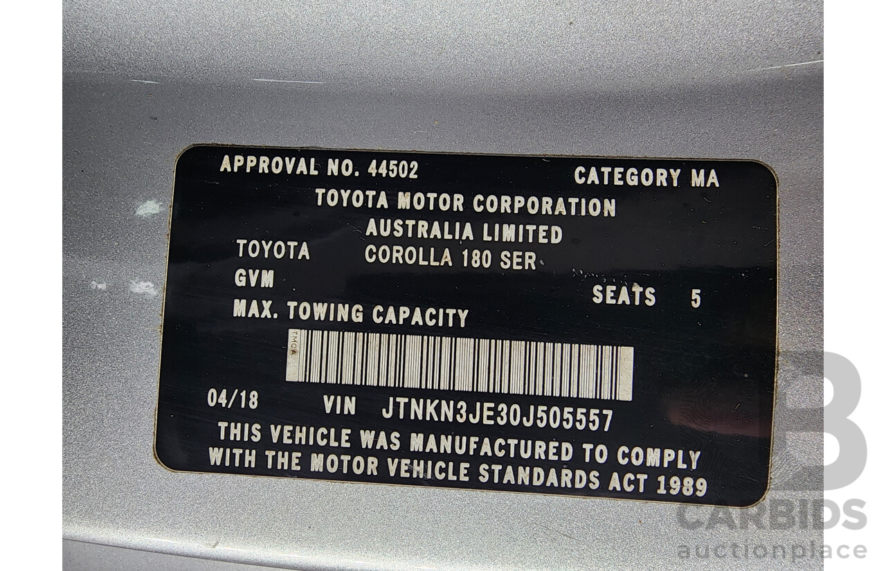 04/2018 Toyota Corolla HYBRID FWD ZWE186R 5D Hatchback Silver 1.8L
