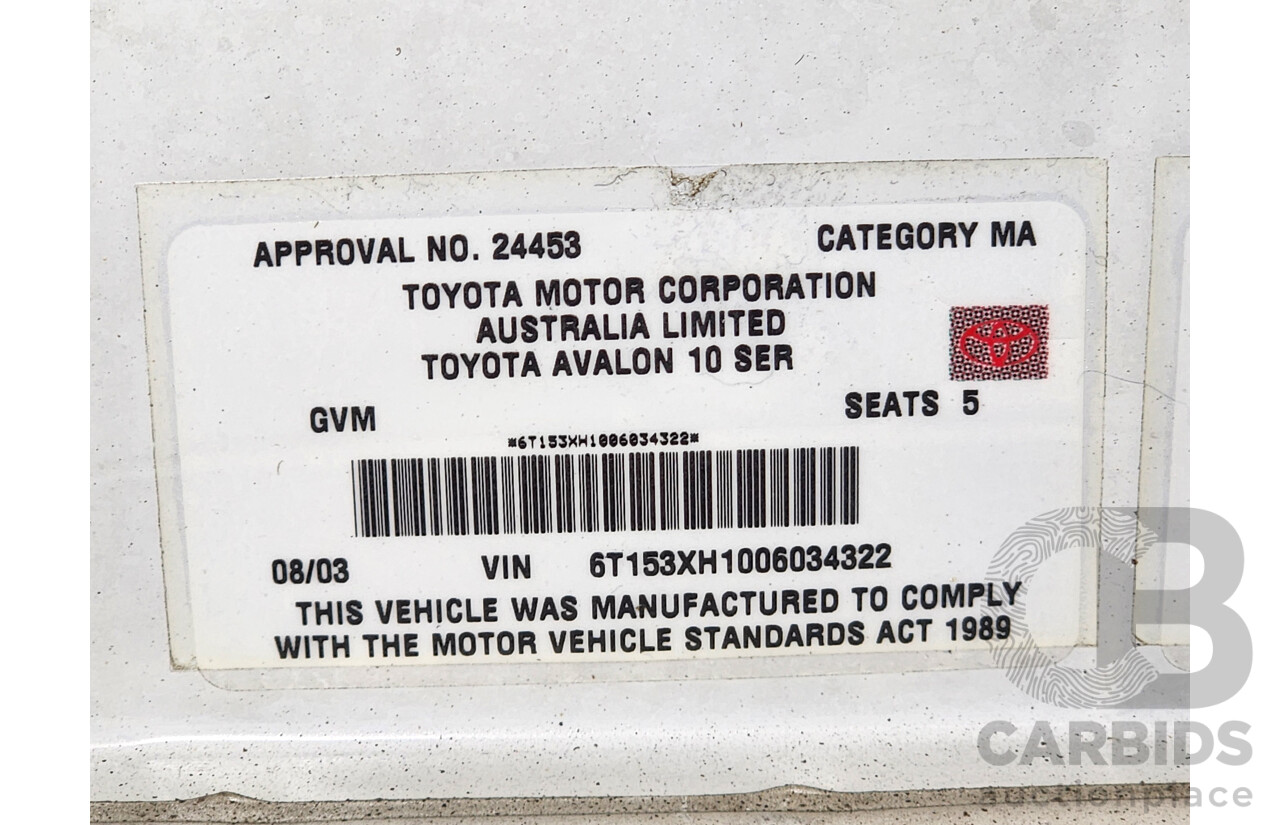 8/2003 Toyota Avalon Advantage MCX10R MKII 4d Sedan White 3.0L