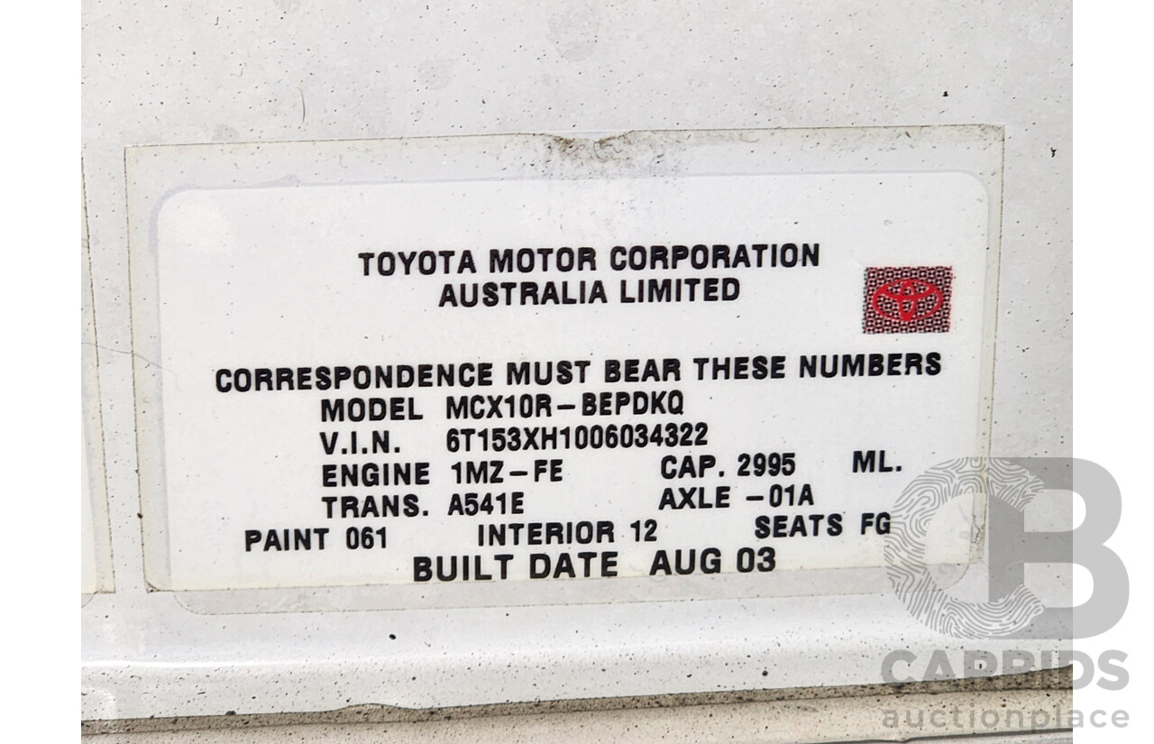 8/2003 Toyota Avalon Advantage MCX10R MKII 4d Sedan White 3.0L