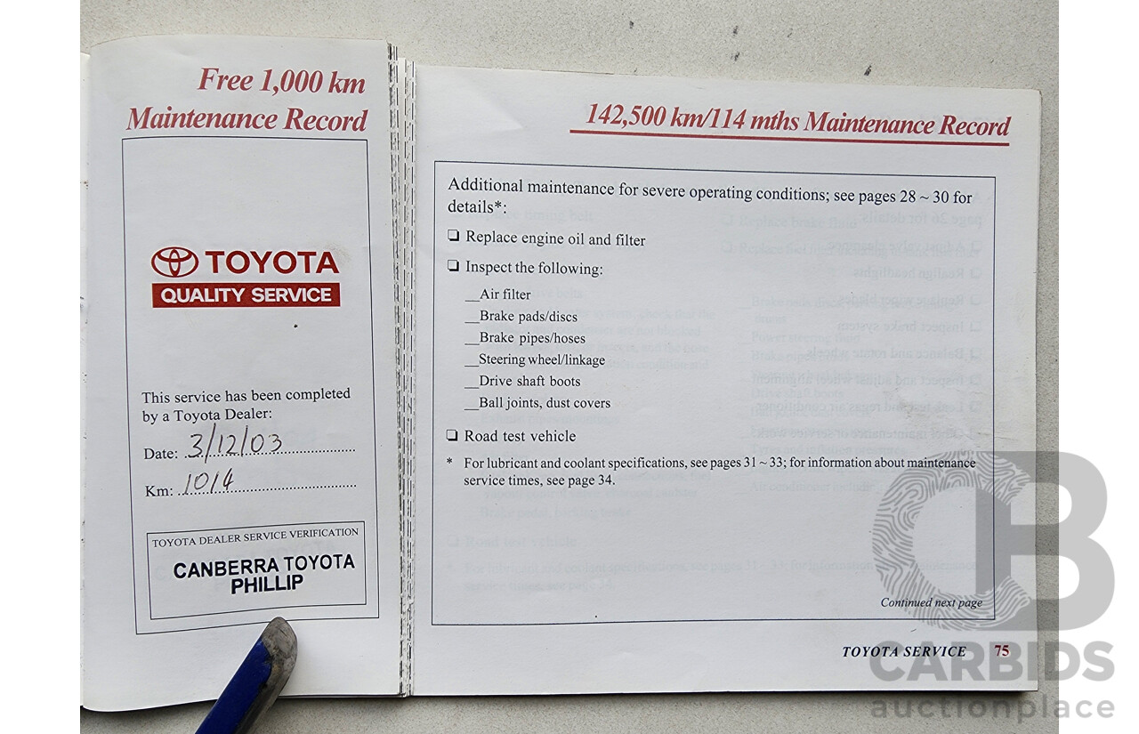 8/2003 Toyota Avalon Advantage MCX10R MKII 4d Sedan White 3.0L