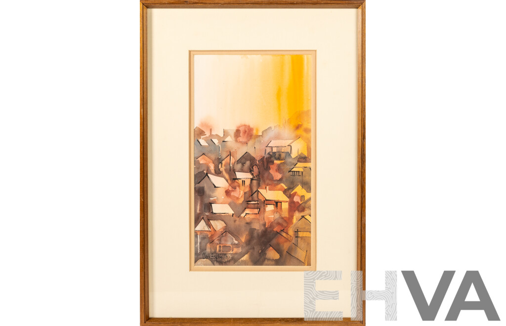 Clark Esplin, (20th Century, Scottish-Born New Zealander, 1941-2021), Morning in Hill Village, Tuscany (1978), Wonderful Original Vintage Watercolour, 55 x 38 cm (frame)